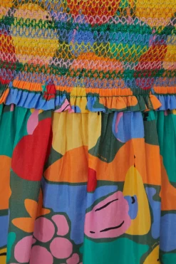 FARM Rio Robes Midi<Robe midi multicolore à manches courtes et paysage de fruits