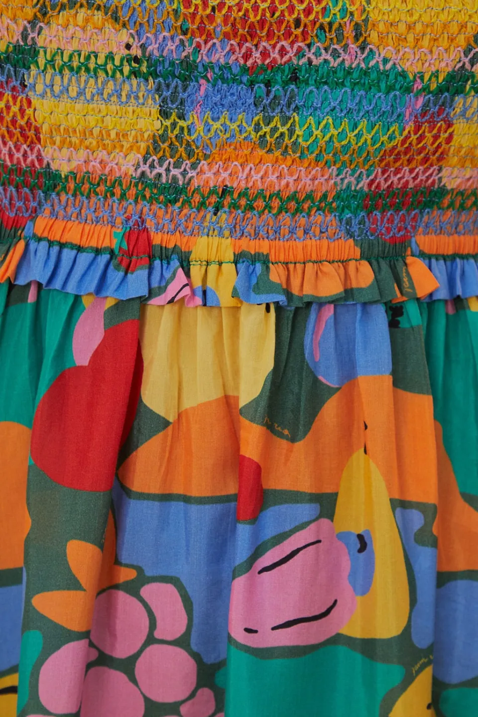FARM Rio Robes Midi<Robe midi multicolore à manches courtes et paysage de fruits