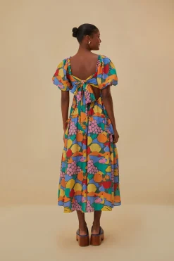 FARM Rio Robes Midi<Robe midi multicolore à manches courtes et paysage de fruits