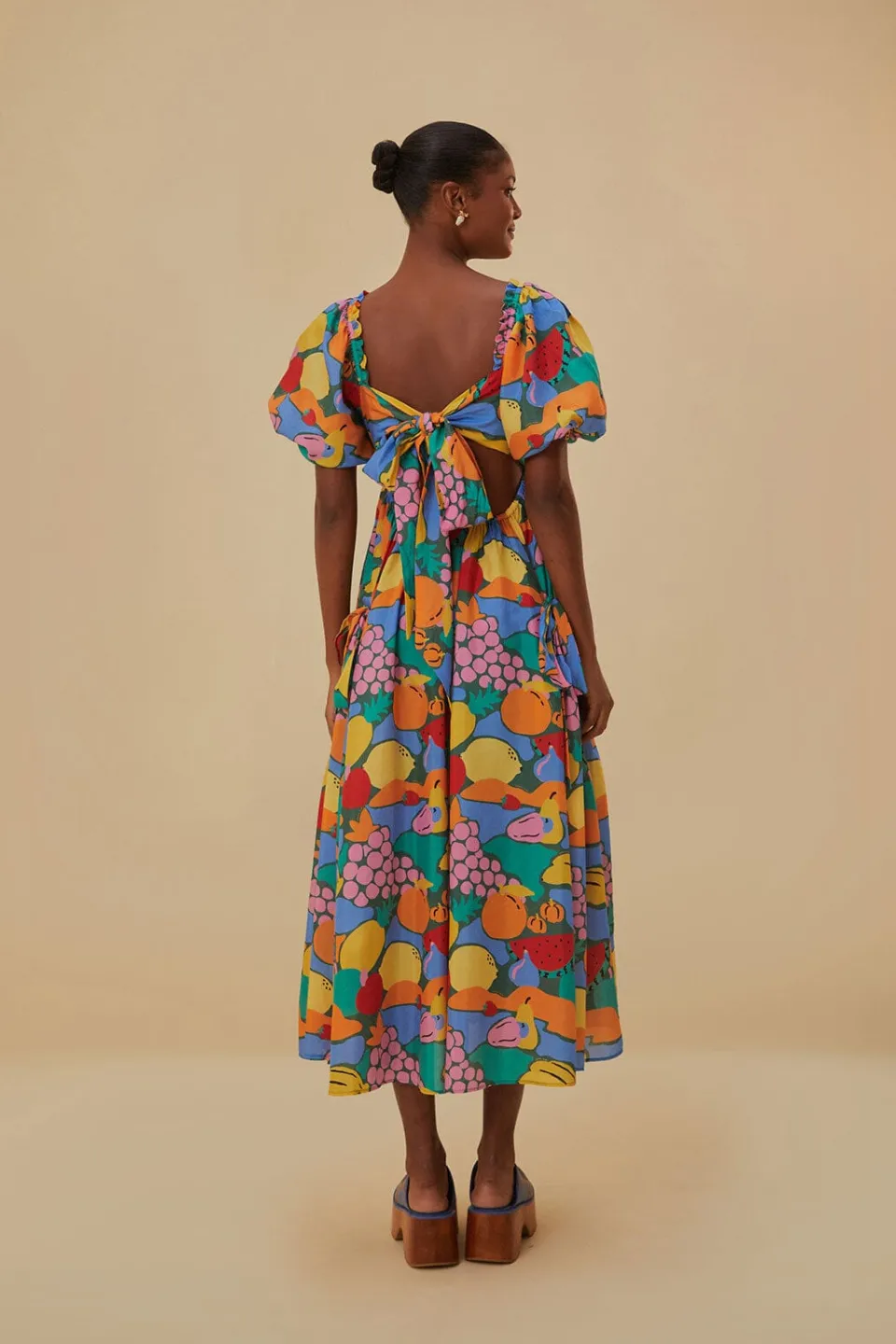FARM Rio Robes Midi<Robe midi multicolore à manches courtes et paysage de fruits