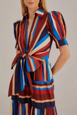 FARM Rio  Robes Midi<Robe midi multicolore à rayures hivernales à manches courtes