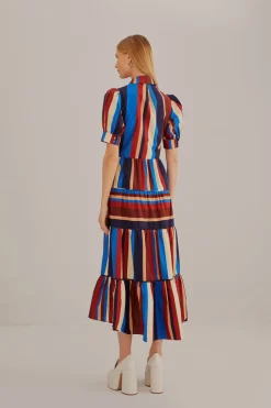 FARM Rio  Robes Midi<Robe midi multicolore à rayures hivernales à manches courtes
