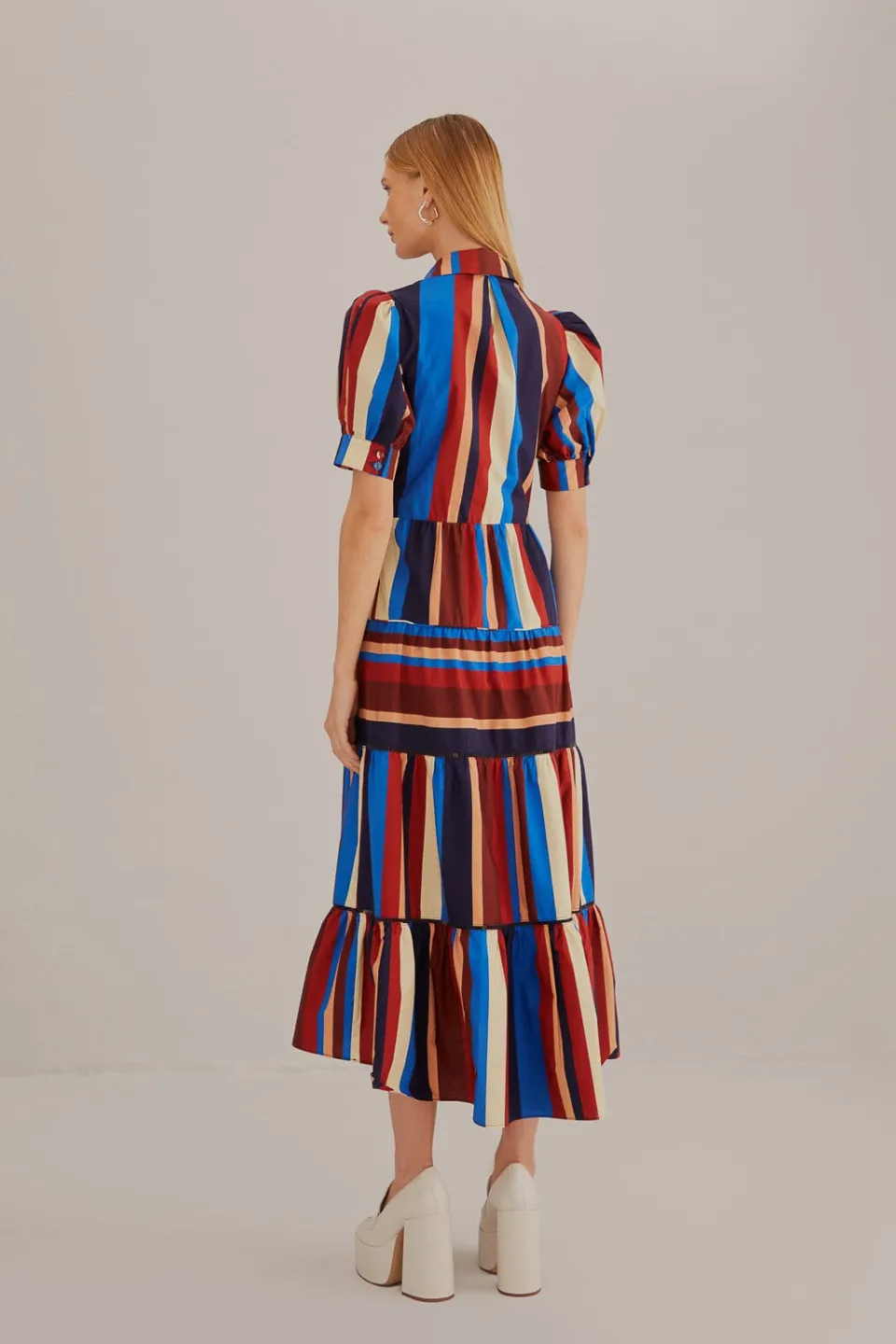 FARM Rio  Robes Midi<Robe midi multicolore à rayures hivernales à manches courtes