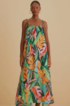 FARM Rio  Robes Midi<Robe midi multicolore sans manches à feuillage de banane