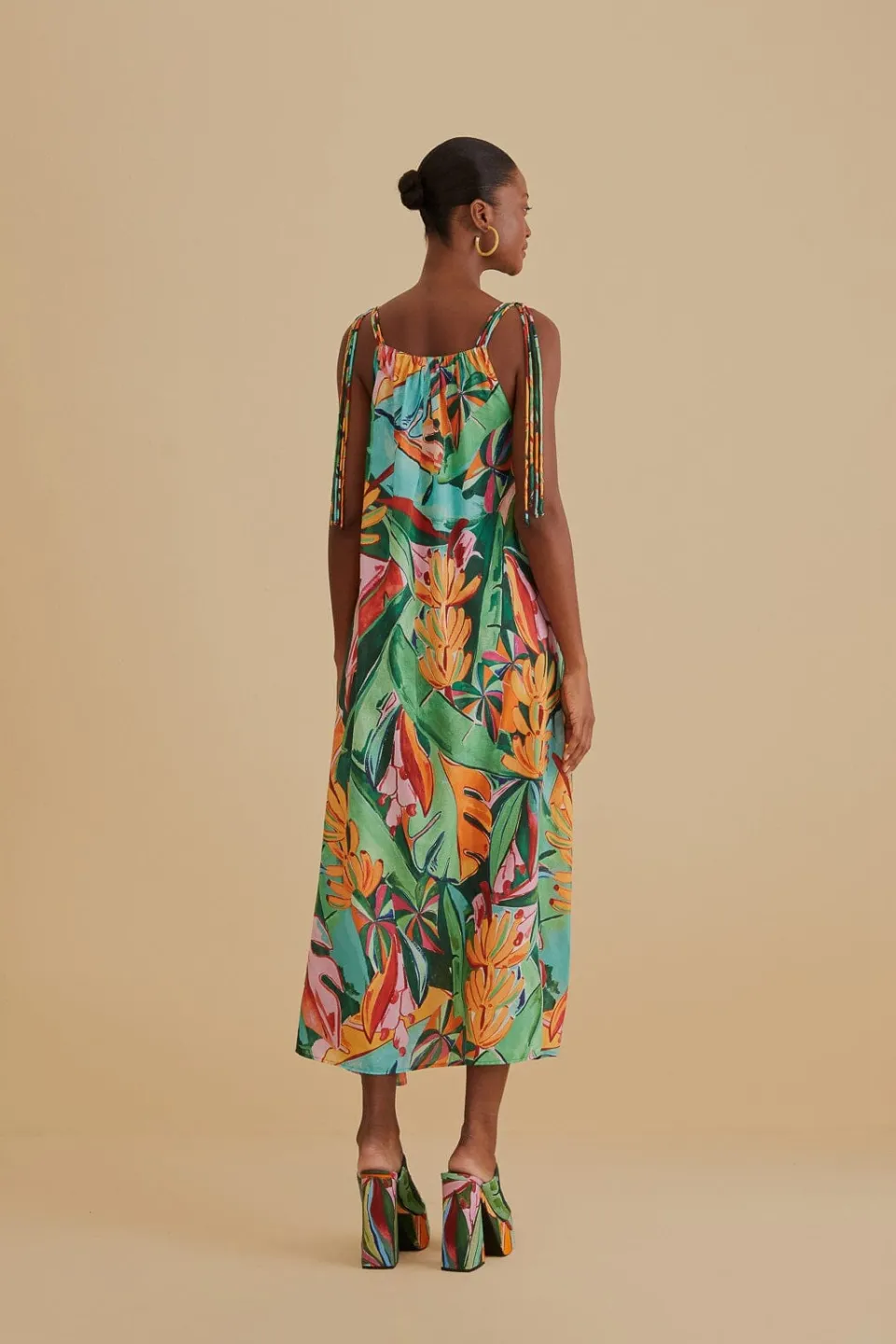 FARM Rio  Robes Midi<Robe midi multicolore sans manches à feuillage de banane