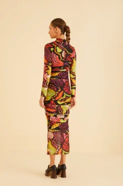 FARM Rio  Robes Midi<Robe midi noire en tulle jardin psychédélique