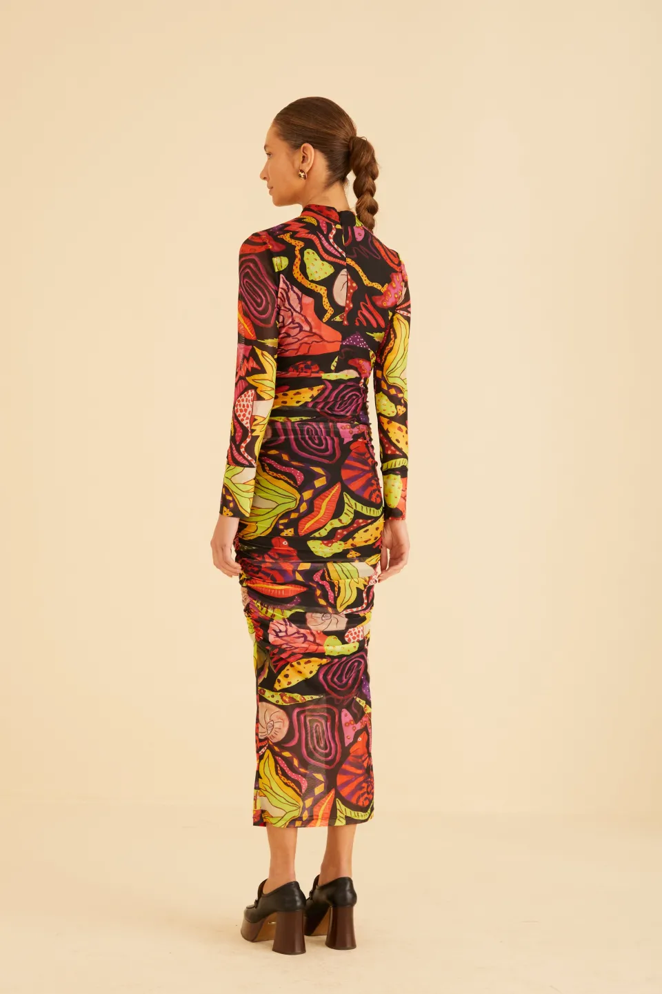 FARM Rio Robes Midi<Robe midi noire en tulle jardin psychédélique
