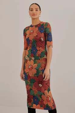 FARM Rio  Robes Midi<Robe midi noire en viscose Lenzing™ Ecovero™ à fleurs cousues