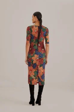 FARM Rio  Robes Midi<Robe midi noire en viscose Lenzing™ Ecovero™ à fleurs cousues