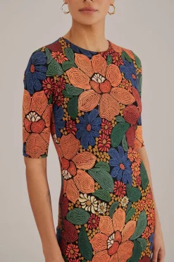 FARM Rio  Robes Midi<Robe midi noire en viscose Lenzing™ Ecovero™ à fleurs cousues
