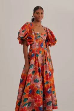 FARM Rio  Robes Midi<Robe midi orange à découpes florales Marias