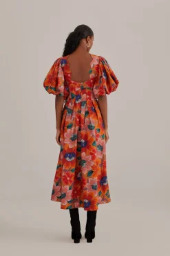 FARM Rio  Robes Midi<Robe midi orange à découpes florales Marias
