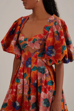 FARM Rio  Robes Midi<Robe midi orange à découpes florales Marias