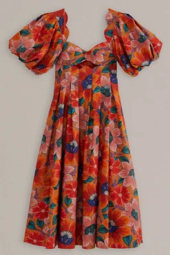 FARM Rio  Robes Midi<Robe midi orange à découpes florales Marias