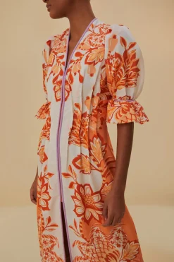 FARM Rio  Robes Midi<Robe midi orange Aura à col en V