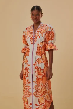 FARM Rio  Robes Midi<Robe midi orange Aura à col en V