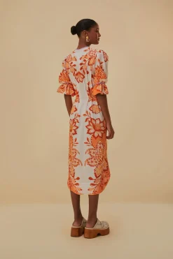 FARM Rio  Robes Midi<Robe midi orange Aura à col en V