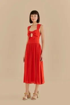 FARM Rio  Robes Midi<Robe midi rouge sans manches avec nœud