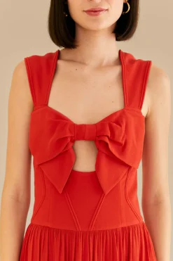 FARM Rio  Robes Midi<Robe midi rouge sans manches avec nœud