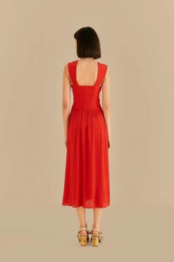 FARM Rio  Robes Midi<Robe midi rouge sans manches avec nœud