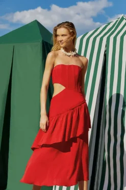 FARM Rio  Robes Midi<Robe midi sans bretelles découpée rouge