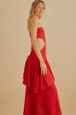 FARM Rio  Robes Midi<Robe midi sans bretelles découpée rouge