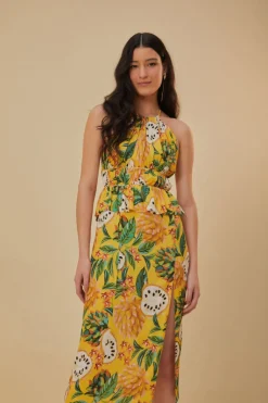 FARM Rio  Robes Midi<Robe midi sans manches Biriba jaune