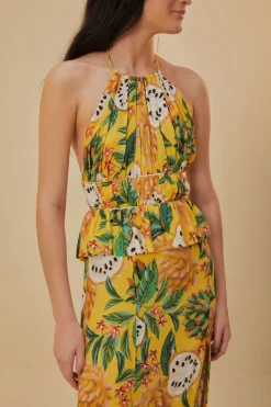 FARM Rio  Robes Midi<Robe midi sans manches Biriba jaune