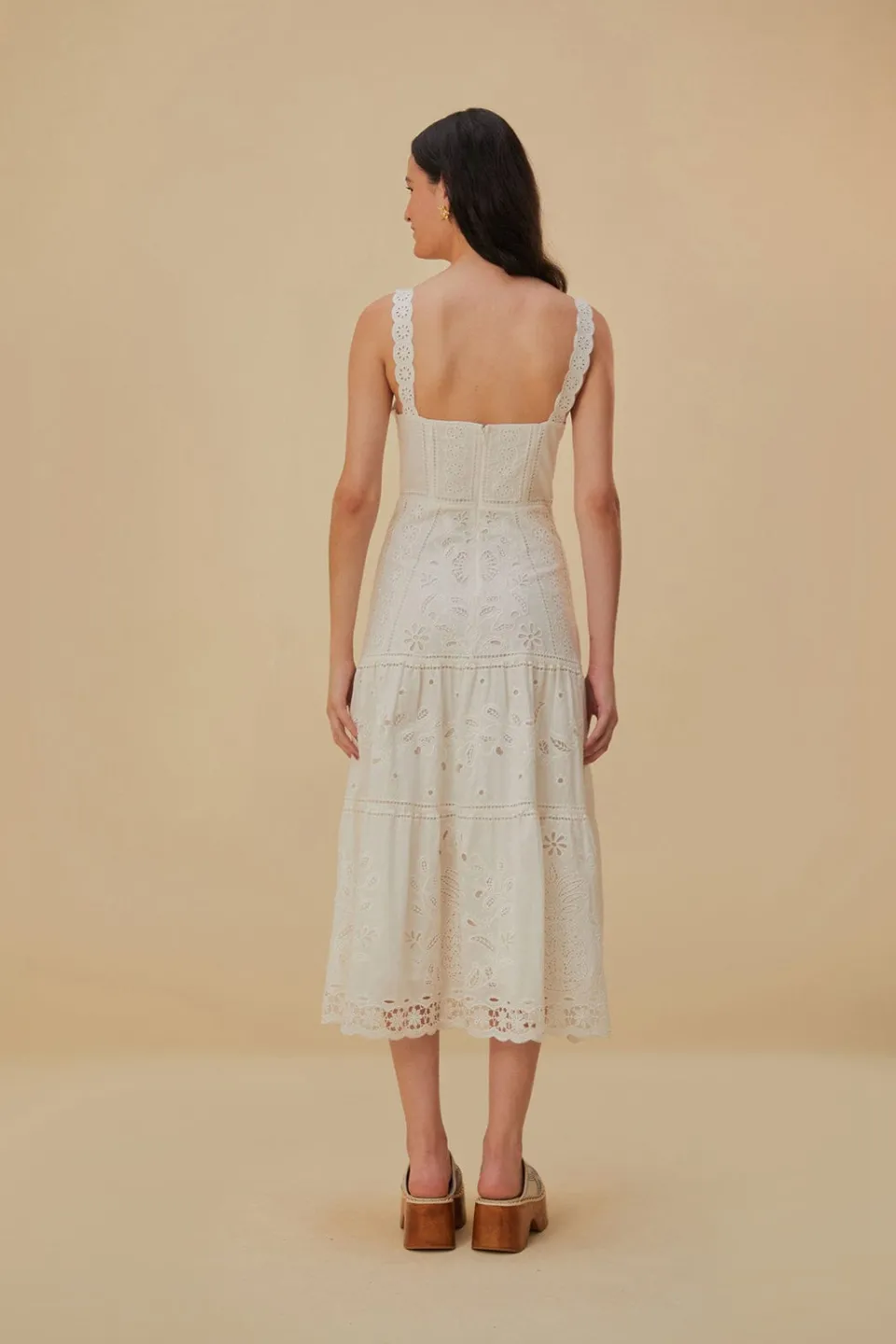 FARM Rio Robes Midi<Robe midi sans manches Richelieu blanche
