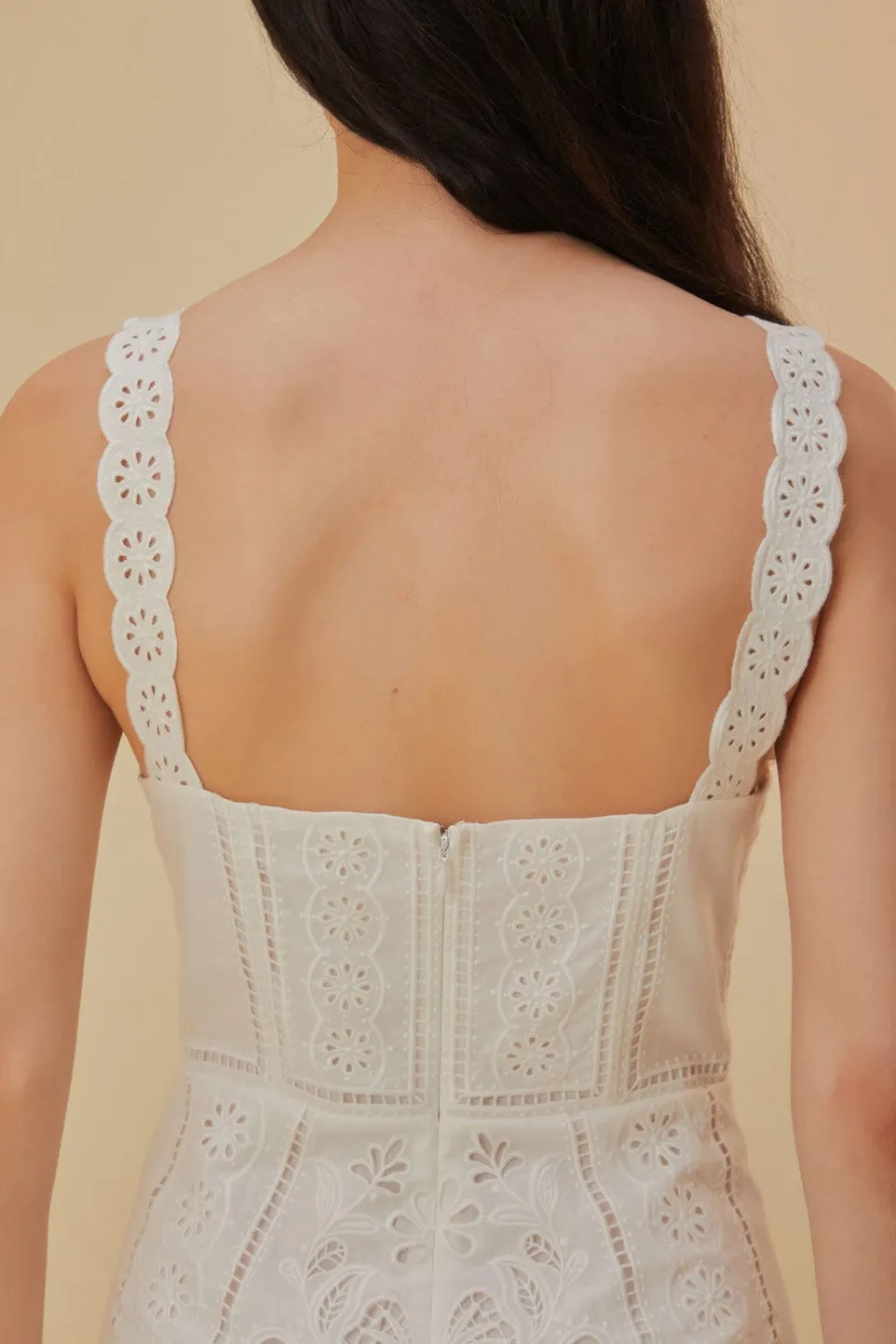FARM Rio Robes Midi<Robe midi sans manches Richelieu blanche