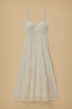 FARM Rio Robes Midi<Robe midi sans manches Richelieu blanche