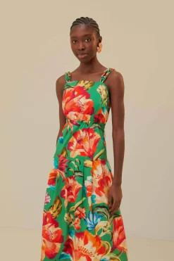 FARM Rio  Robes Midi<Robe midi sans manches Tropicart verte