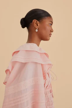 FARM Rio  Robes Midi<Robe midi smockée rose clair à manches longues