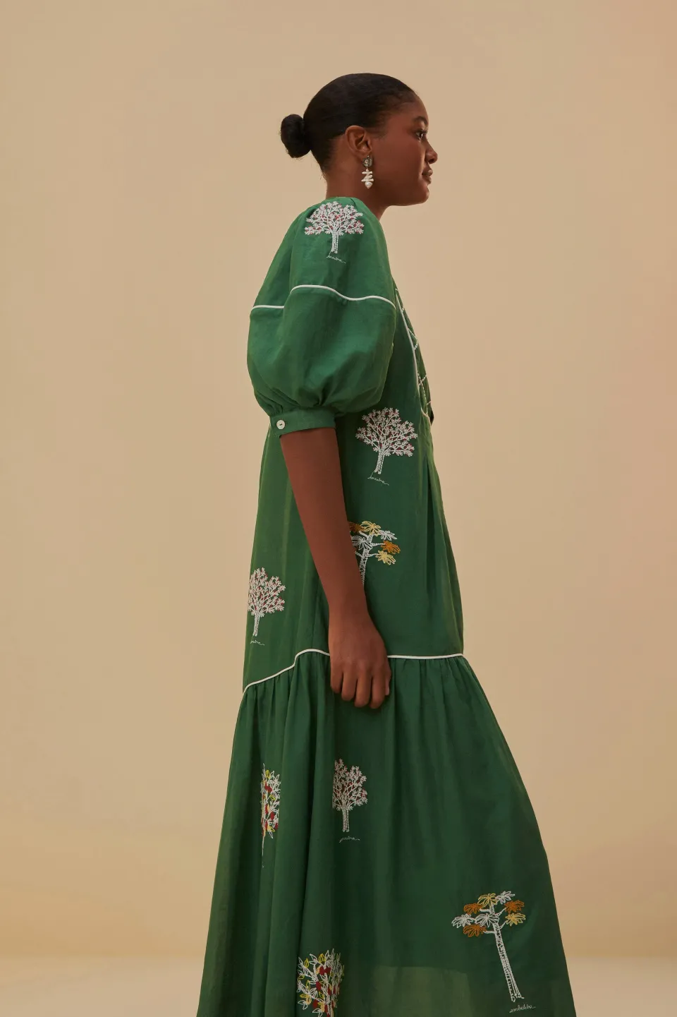 FARM Rio Robes Midi<Robe midi verte en coton biologique avec arbres brodés