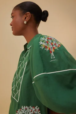 FARM Rio Robes Midi<Robe midi verte en coton biologique avec arbres brodés