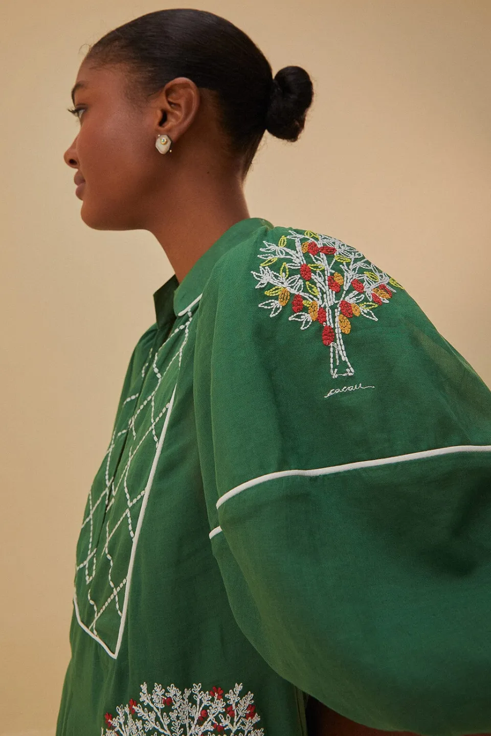 FARM Rio Robes Midi<Robe midi verte en coton biologique avec arbres brodés