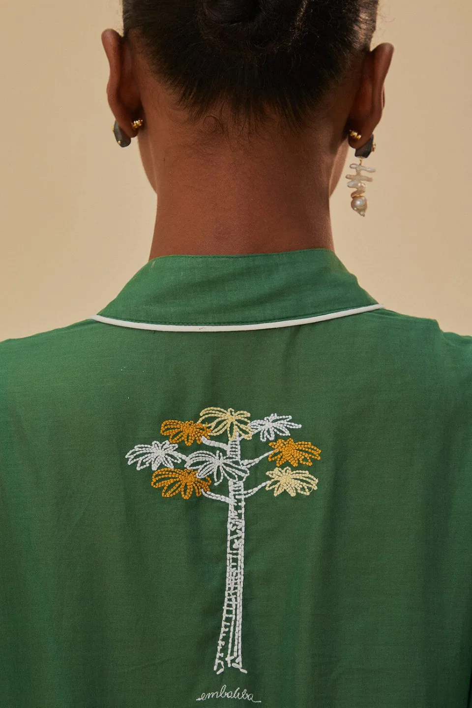 FARM Rio Robes Midi<Robe midi verte en coton biologique avec arbres brodés