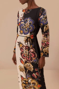 FARM Rio  Robes Midi<Robe mi-longue à imprimé fleuri noir et blanc en viscose LENZING™ ECOV