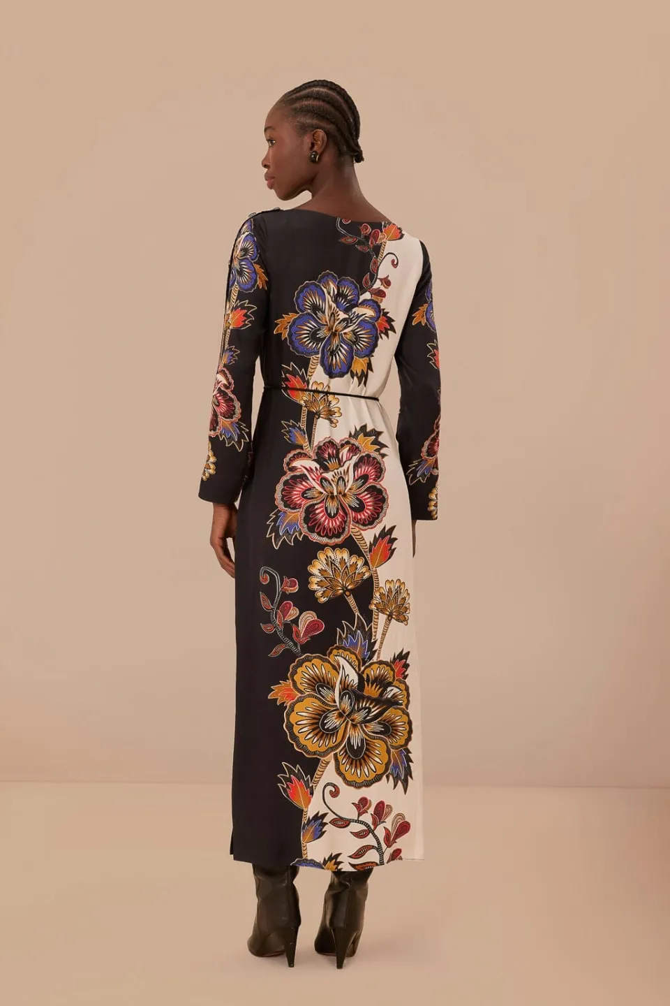 FARM Rio Robes Midi<Robe mi-longue à imprimé fleuri noir et blanc en viscose LENZING™ ECOV