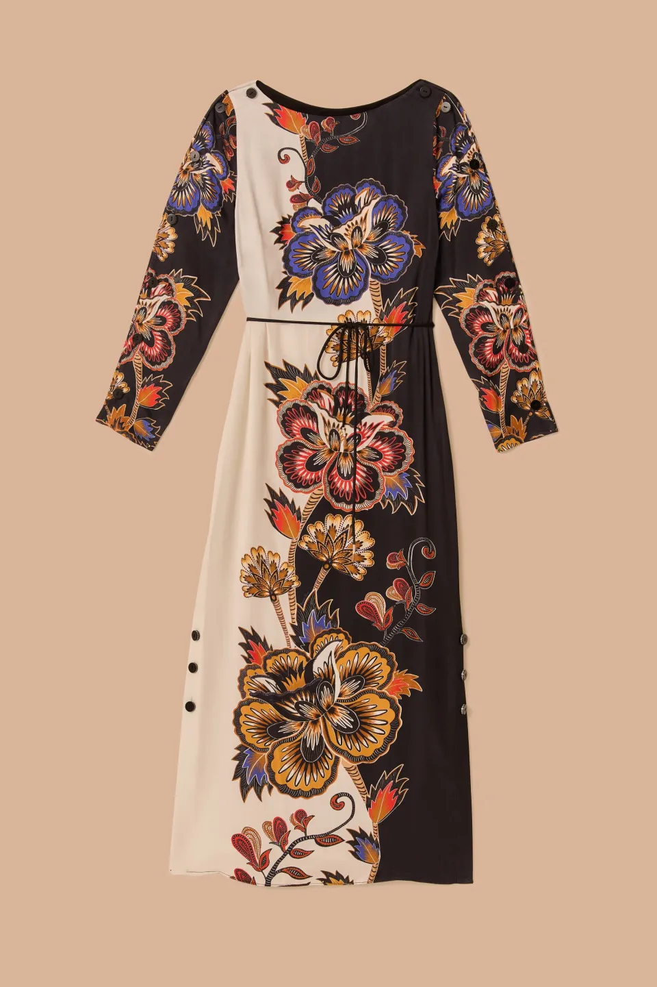FARM Rio Robes Midi<Robe mi-longue à imprimé fleuri noir et blanc en viscose LENZING™ ECOV