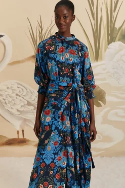 FARM Rio  Robes Midi<Robe mi-longue à imprimé floral arabesque bleu
