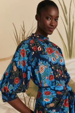 FARM Rio  Robes Midi<Robe mi-longue à imprimé floral arabesque bleu