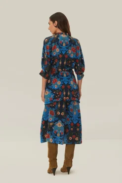 FARM Rio  Robes Midi<Robe mi-longue à imprimé floral arabesque bleu