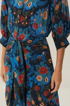 FARM Rio  Robes Midi<Robe mi-longue à imprimé floral arabesque bleu