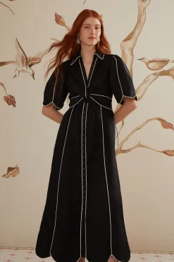 FARM Rio  Robes Midi<Robe mi-longue à manches courtes noire et blanche