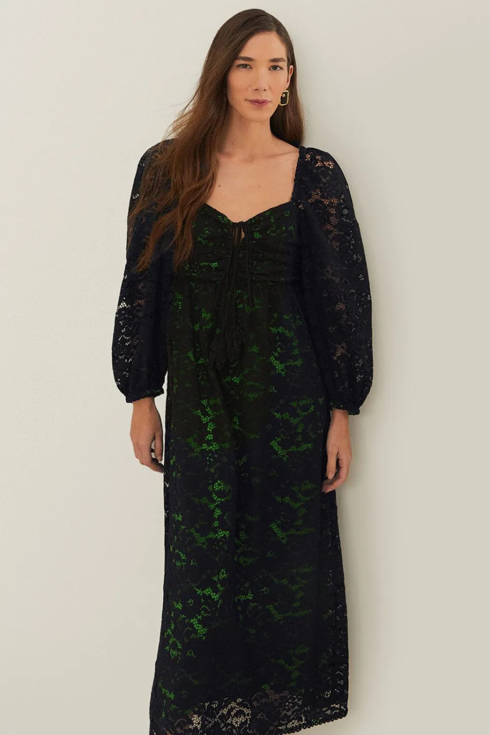 FARM Rio Robes Midi<Robe mi-longue à manches longues en dentelle noire