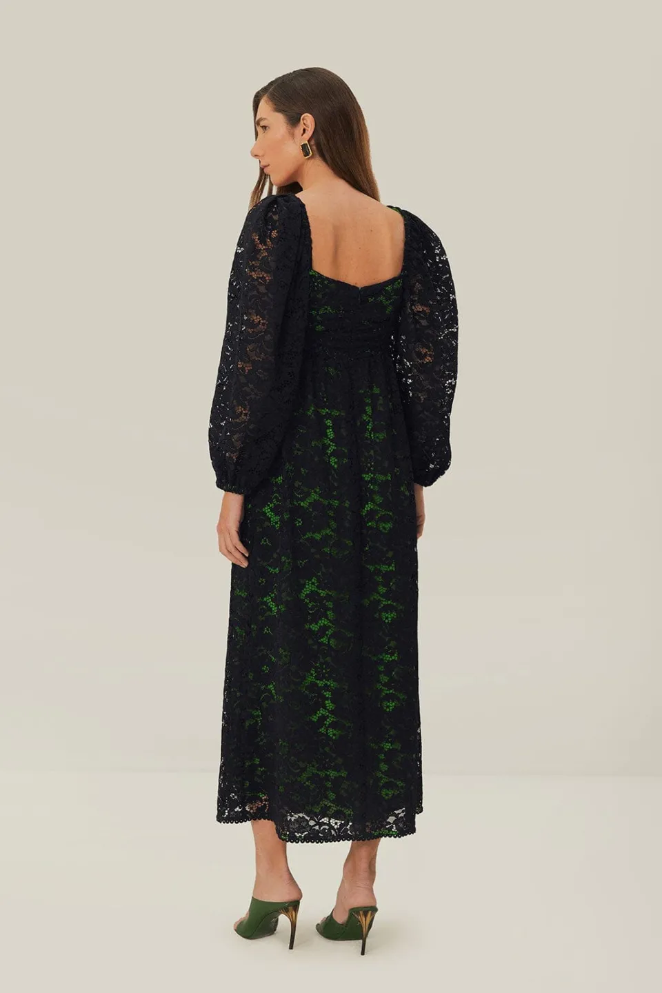 FARM Rio Robes Midi<Robe mi-longue à manches longues en dentelle noire