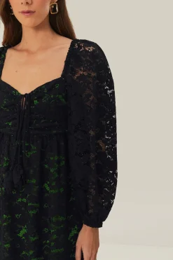FARM Rio Robes Midi<Robe mi-longue à manches longues en dentelle noire