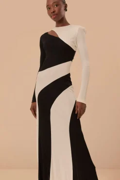 FARM Rio  Robes Midi<Robe mi-longue à manches longues découpée noire et blanche