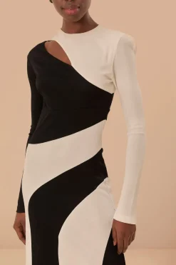 FARM Rio  Robes Midi<Robe mi-longue à manches longues découpée noire et blanche